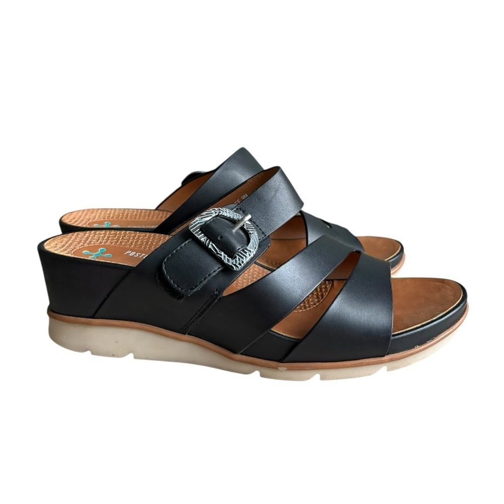 BareTraps Sandals Womens Laralee Slides Cork Wedge black Faux Leather size 9 - Picture 2 of 9